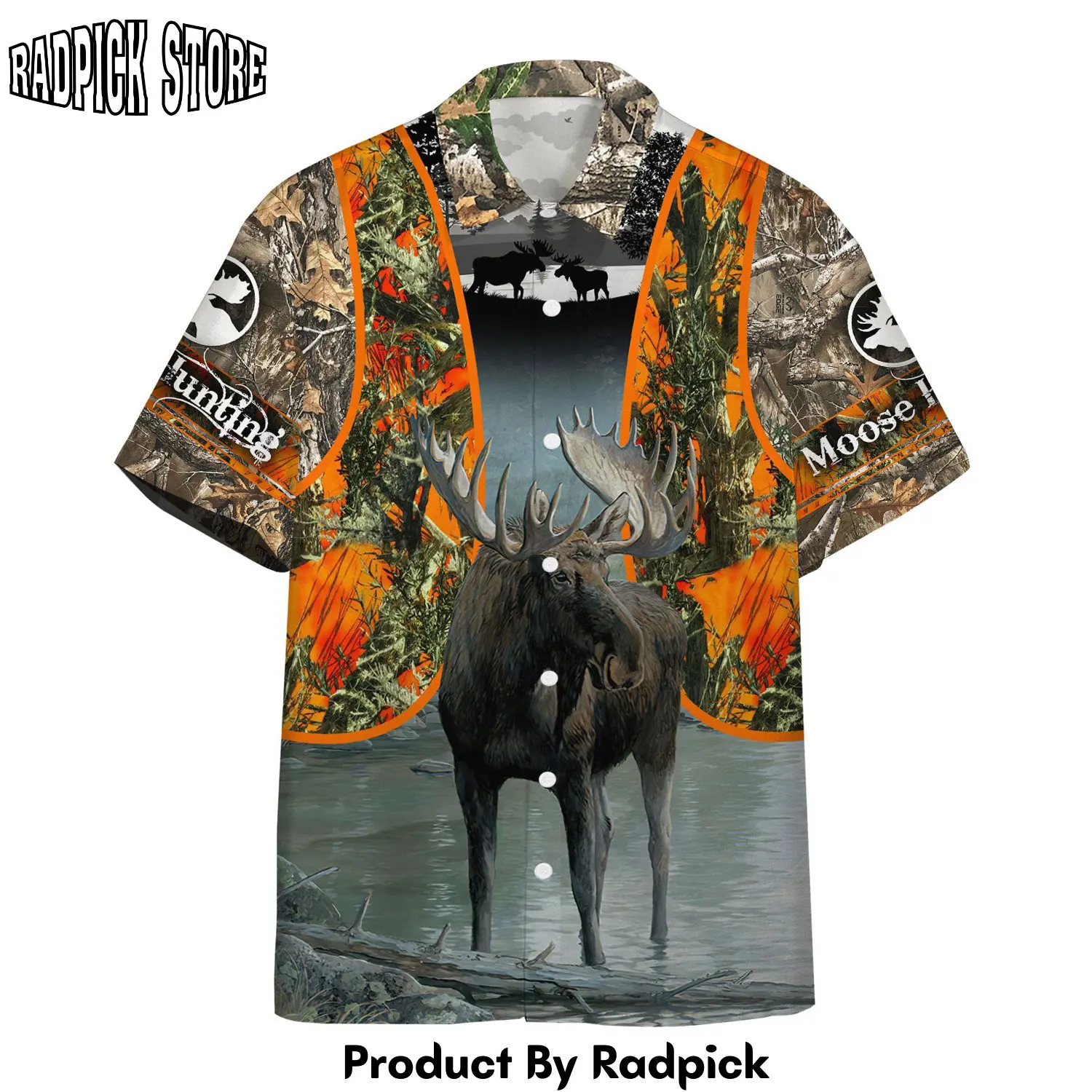 Radpick 3d moose hunting hawaii shirt 1ge rp292529
